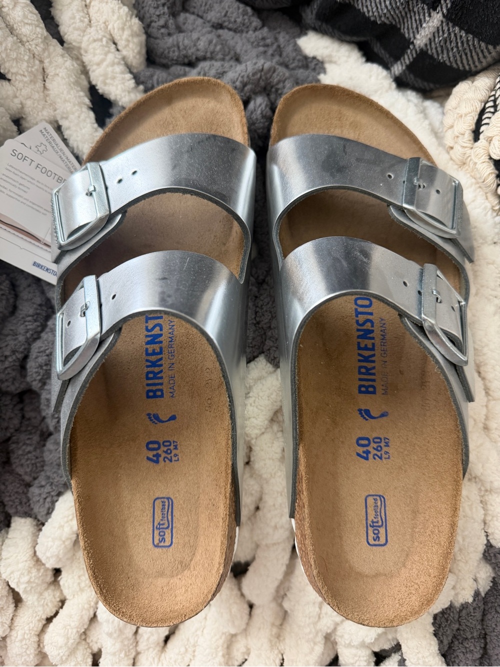 Birkenstock Arizona Soft Footbed Silver Metallic Leather Women’s 9 Regular NWT